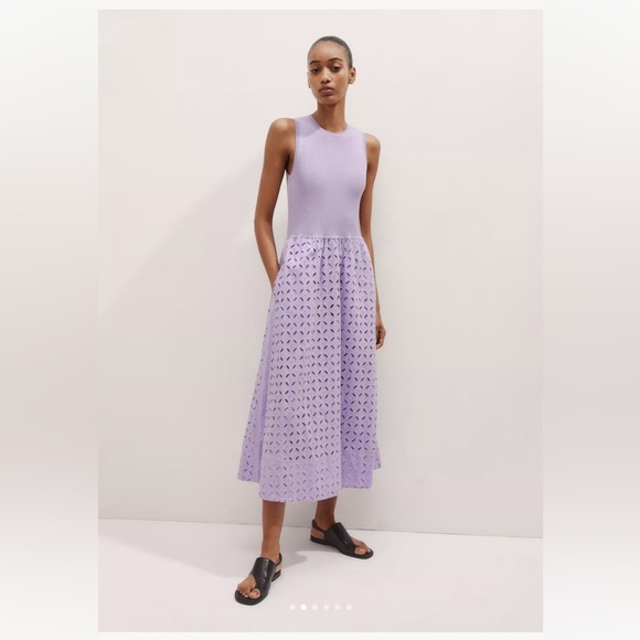 ME+EM Dresses & Skirts - NWT ME+EM Knit Broderie Mixed Media Midi Dress in Powder Lavender Eyelet 8